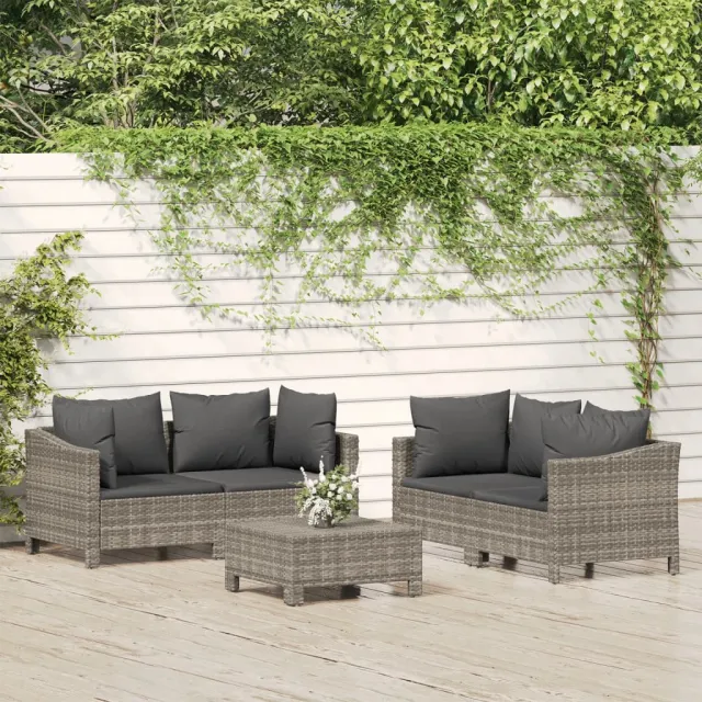 vidaXL 5-delige Loungeset met kussens poly rattan grijs, foto 2