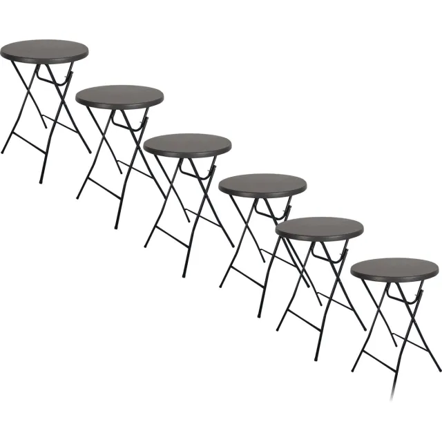 Brasq Statafel Zwart – Ø80 x 110 cm – Set van 6 – Staantafel – Partytafel – Bartafel – Voor Binnen en Buiten – Vouwtafel – Inklapbaar – Kunststof en Metaal 6 Statafels Zwart