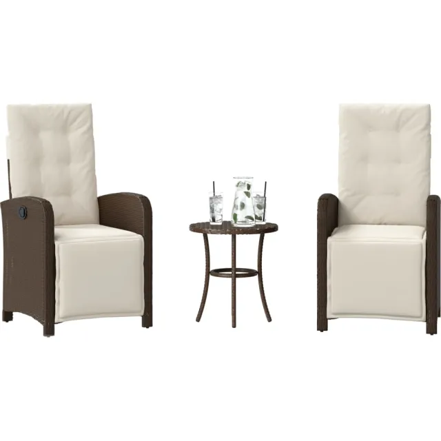 vidaXL 3-delige Bistroset met kussens poly rattan bruin