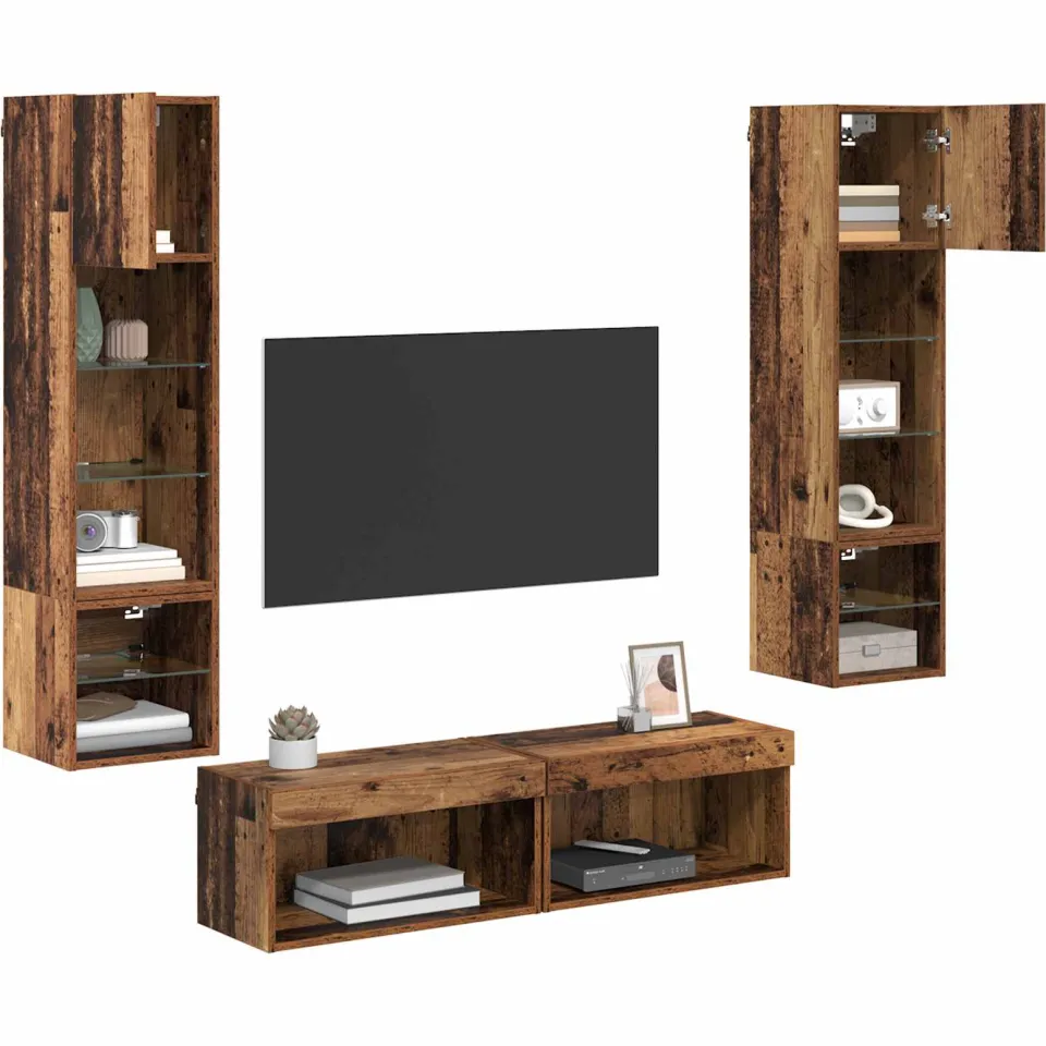 vidaXL TV-wandmeubel 6 st Oud Hout Bewerkt hout bruin, foto 3
