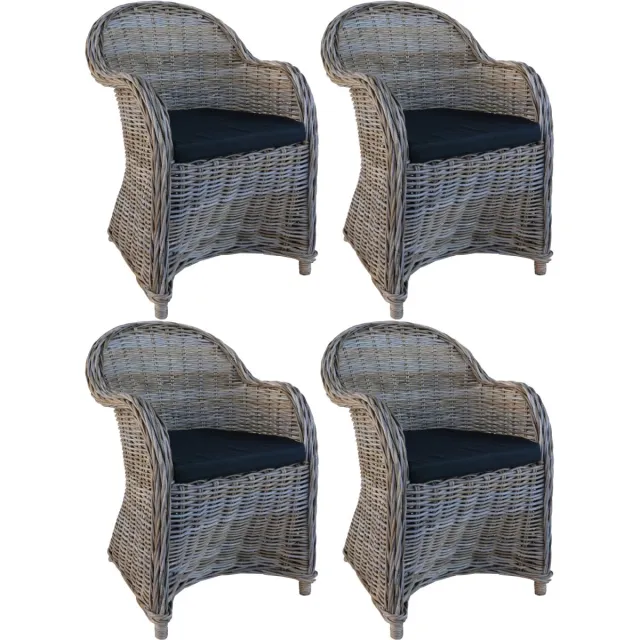 Decomeubel Rotan Stoel Kubu Grey met zwart Kussen - set van 4 stoelen