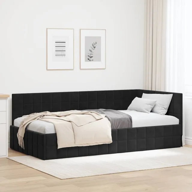 vidaXL Hoekbedframe Zwart 100 x 200 cm fluweel