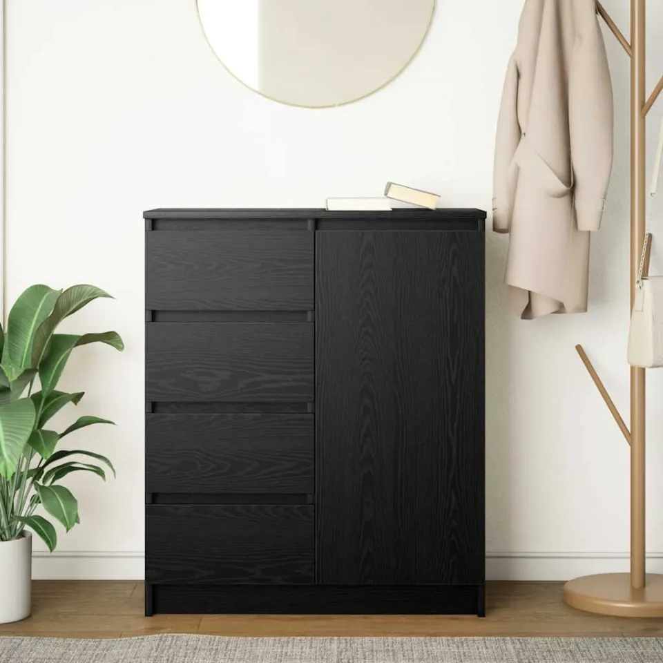 vidaXL Dressoir met lades 71x35x84 cm spaanplaat zwart eikenkleurig, foto 3
