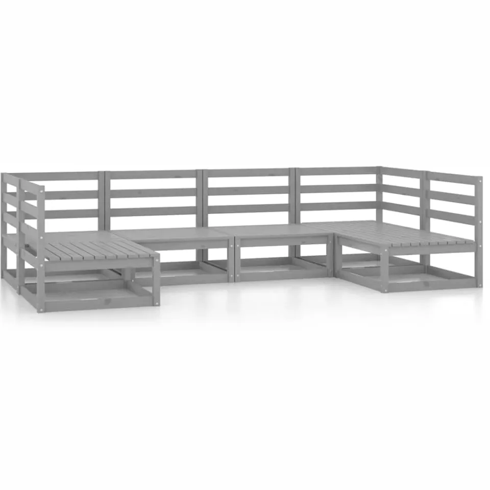 vidaXL 6-delige Loungeset massief grenenhout grijs, foto 3