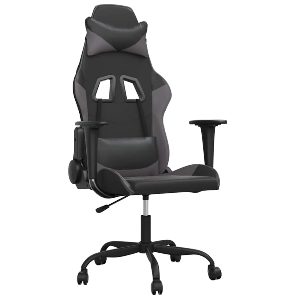 vidaXL Massage gamestoel kunstleer zwart en grijs, foto 3