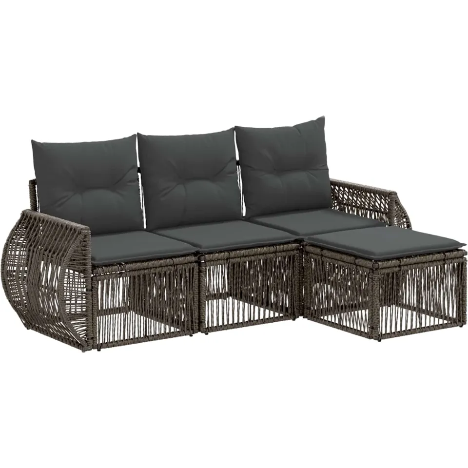 vidaXL Tuinbankenset 4 st 4-zits Grijs en Donkergrijs poly rattan, foto 3