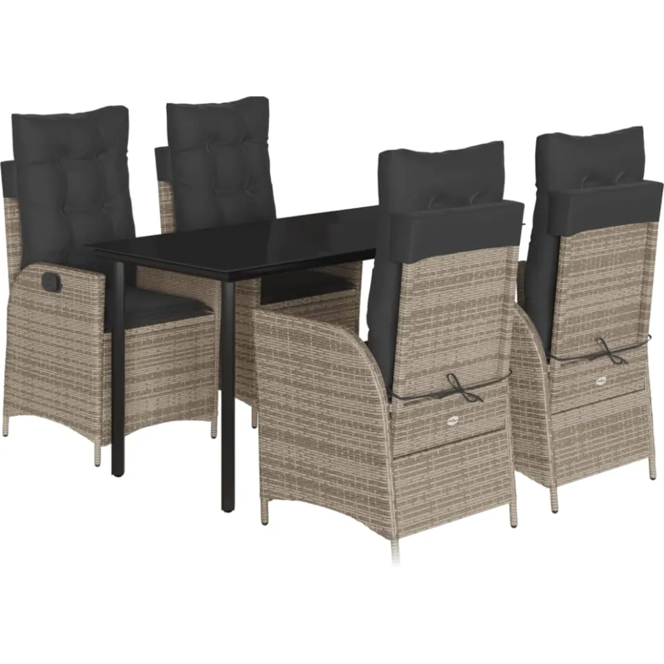 vidaXL 5-delige Tuinset met kussens poly rattan grijs, foto 3