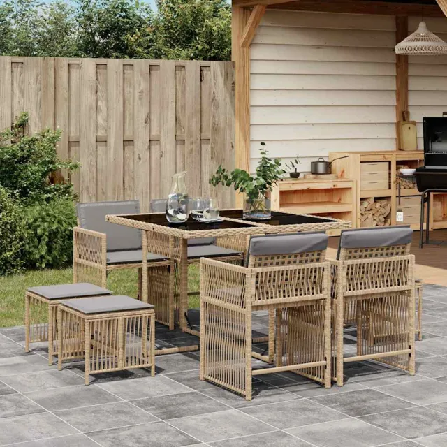vidaXL 9-delige Tuinset met kussens poly rattan gemengd beige, foto 2