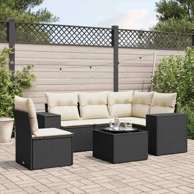 vidaXL 6-delige Loungeset met kussens poly rattan zwart, foto 2