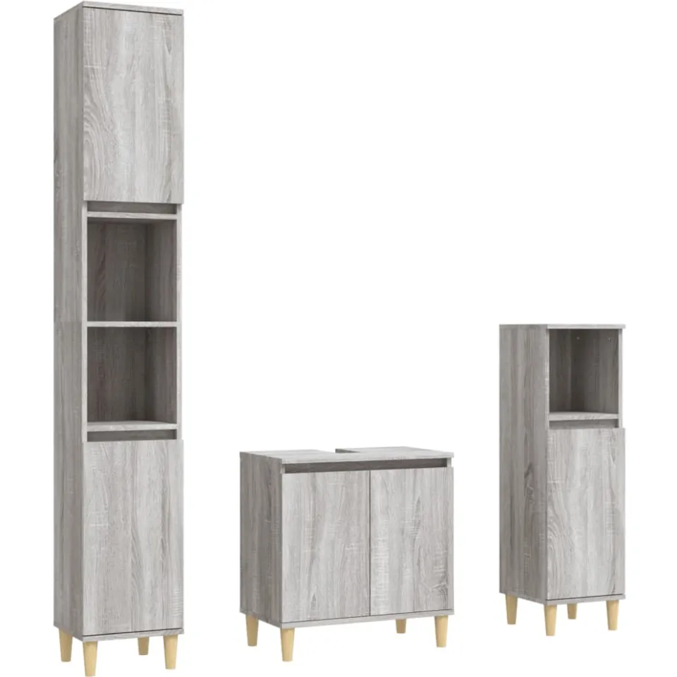 vidaXL 3-delige Badkamermeubelset bewerkt hout grijs sonoma eikenkleur, foto 3