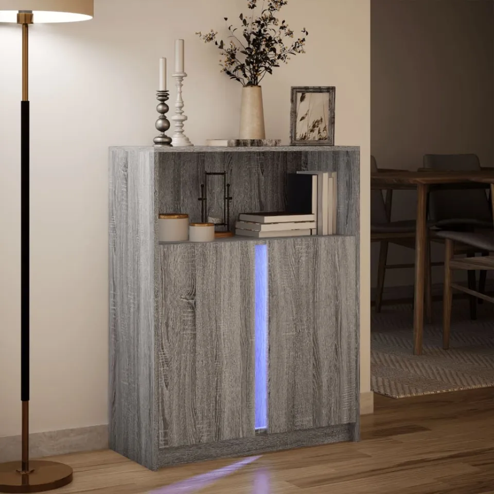 vidaXL Dressoir met LED 77x34x100 cm bewerkt hout grijs sonoma eiken, foto 4