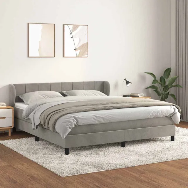 vidaXL Boxspring met matras fluweel lichtgrijs 160x200 cm grijs