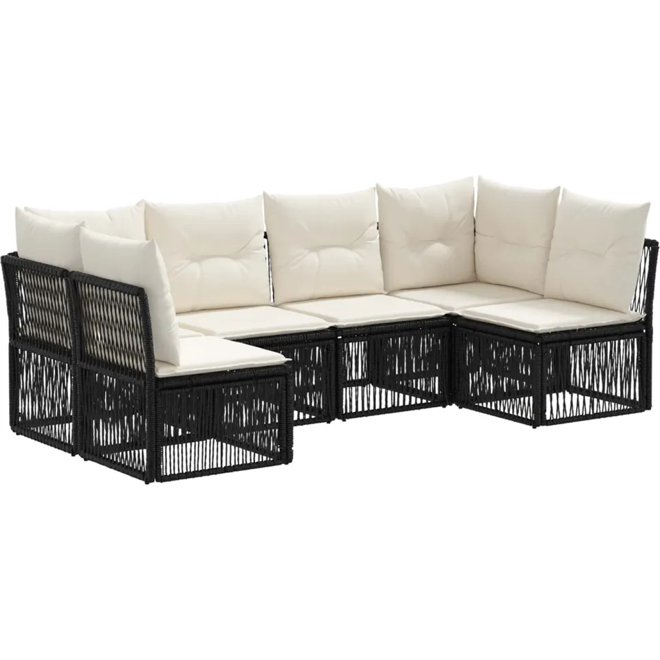 vidaXL Tuinbankenset 6 st 6-zits Zwart poly rattan, foto 3