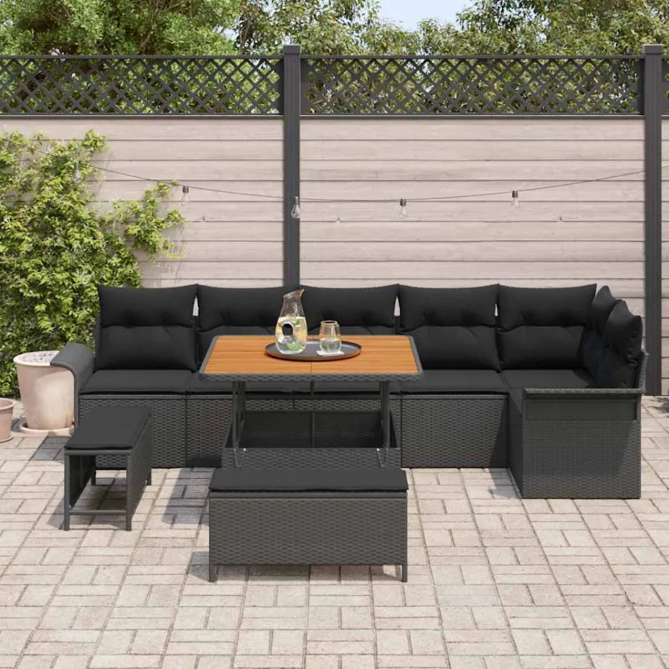vidaXL Tuinbankenset 9 st Zwart poly rattan, foto 2