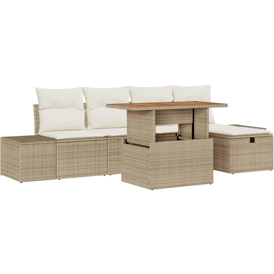 vidaXL Tuinbankenset 6 st Beige poly rattan