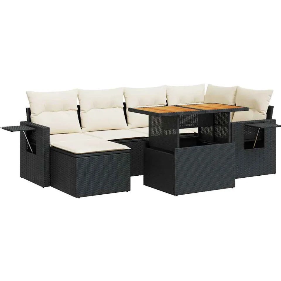 vidaXL 7-delige Loungeset met kussens poly rattan zwart, foto 3