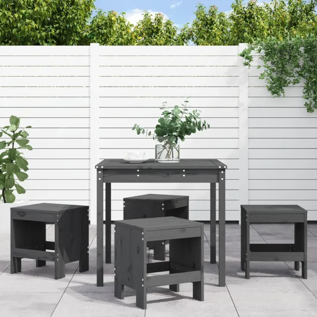 vidaXL 5-delige Tuinset massief grenenhout grijs, foto 2