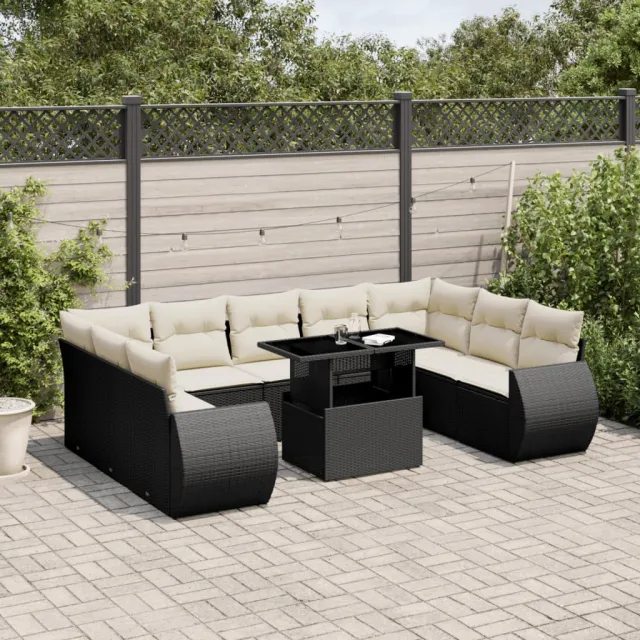 vidaXL 10-delige Loungeset met kussens poly rattan zwart, foto 2