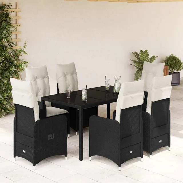 vidaXL 7-delige Bistroset met kussens poly rattan zwart, foto 2