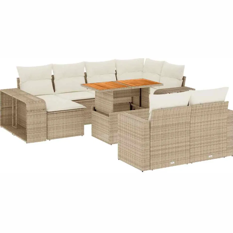 vidaXL 11-delige Tuinset met kussens poly rattan beige, foto 3