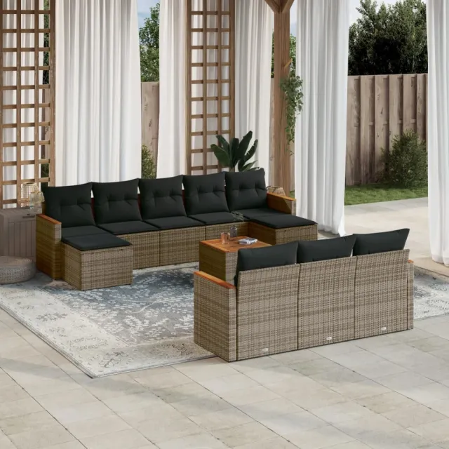 vidaXL 11-delige Loungeset met kussens poly rattan grijs, foto 2