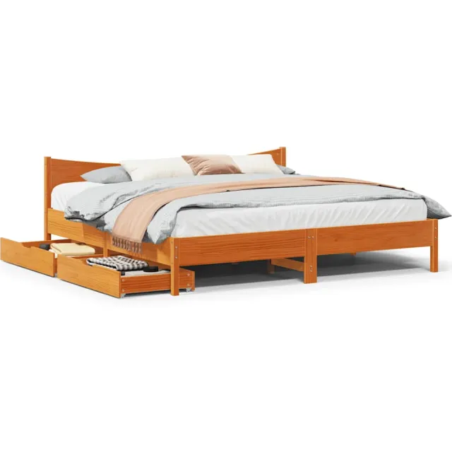vidaXL Bedframe met lades massief grenenhout wasbruin 180x200 cm