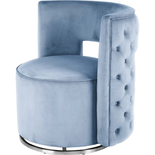 Padiro draaifauteuil 74 x 66,5 x 77,5 cm - lichtblauw en zilverkleurig - fluweel - 360 graden draaibaar en sierknopen