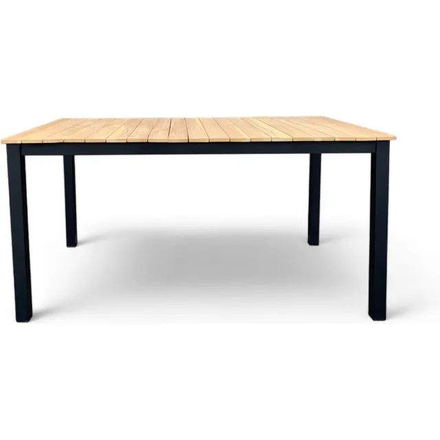 Mondial Living Tuintafel / Eettafel Dayton Teakhout 150x90 cm - Zwart onderstel