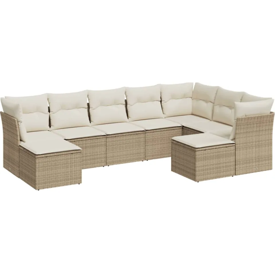 vidaXL 9-delige Loungeset met kussens poly rattan beige, foto 3