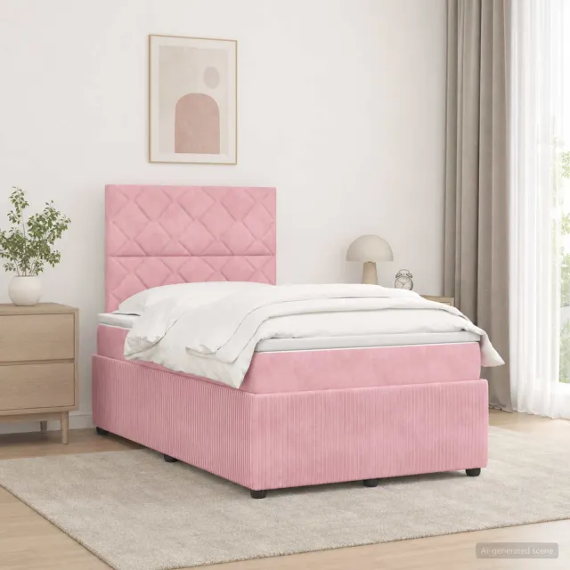 vidaXL LED Boxspring Bed met Matras Roze 120 x 200 cm Fluweel