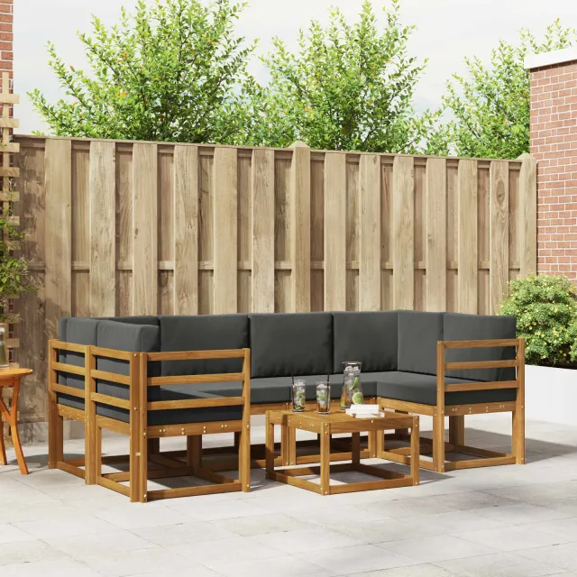 vidaXL Buiten bankenset 7 st 6-zits Natuurlijk en Antraciet Bruin