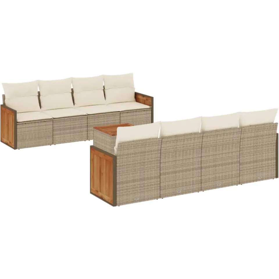 vidaXL 9-delige Loungeset met kussens poly rattan beige, foto 3