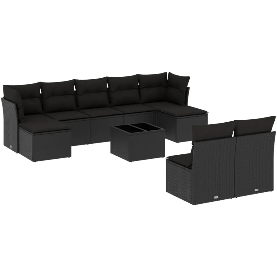 vidaXL 10-delige Loungeset met kussens poly rattan zwart, foto 3