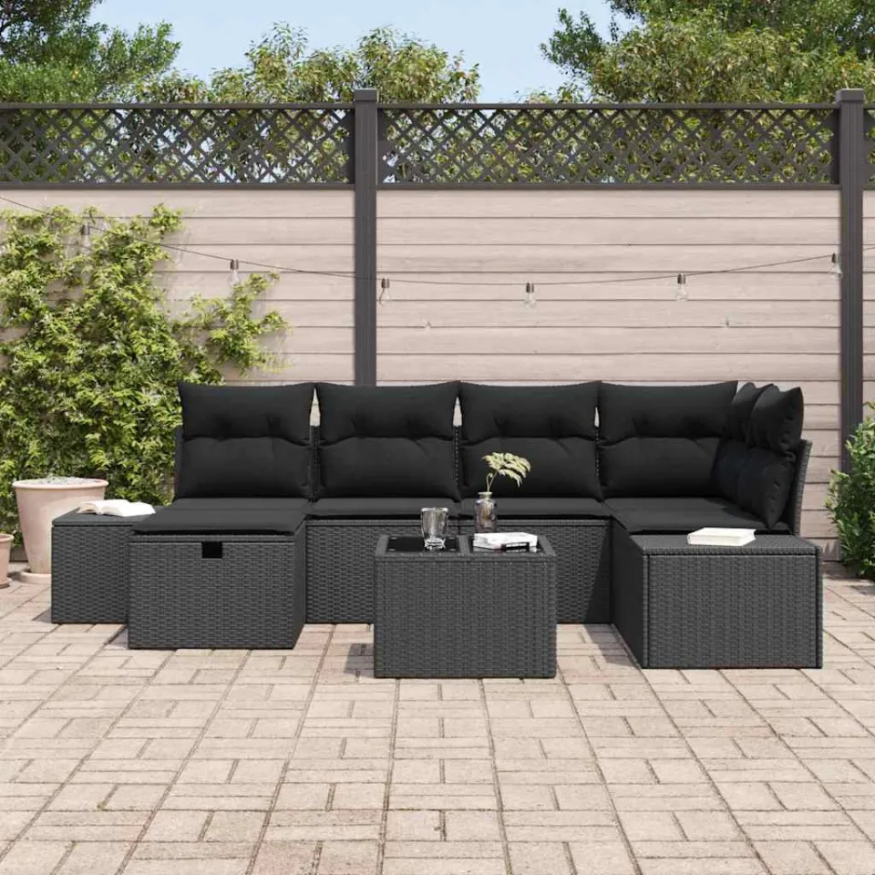 vidaXL Tuin Sofa Set 7 st Zwart poly rattan, foto 3
