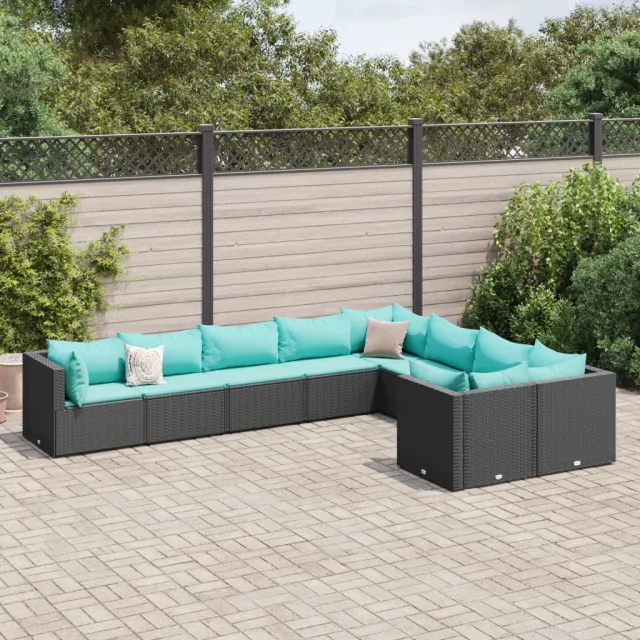vidaXL 9-delige Loungeset met kussens poly rattan zwart, foto 2