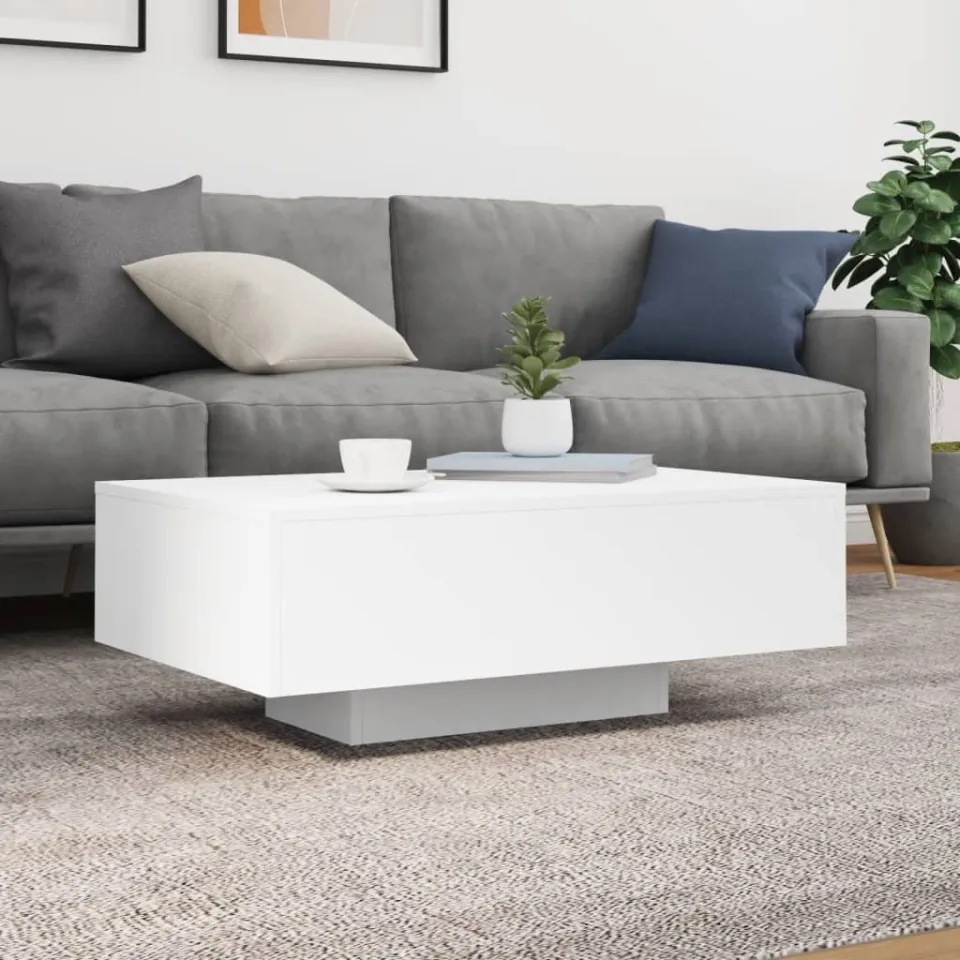 vidaXL Salontafel met LED-verlichting 85x55x31 cm wit, foto 2