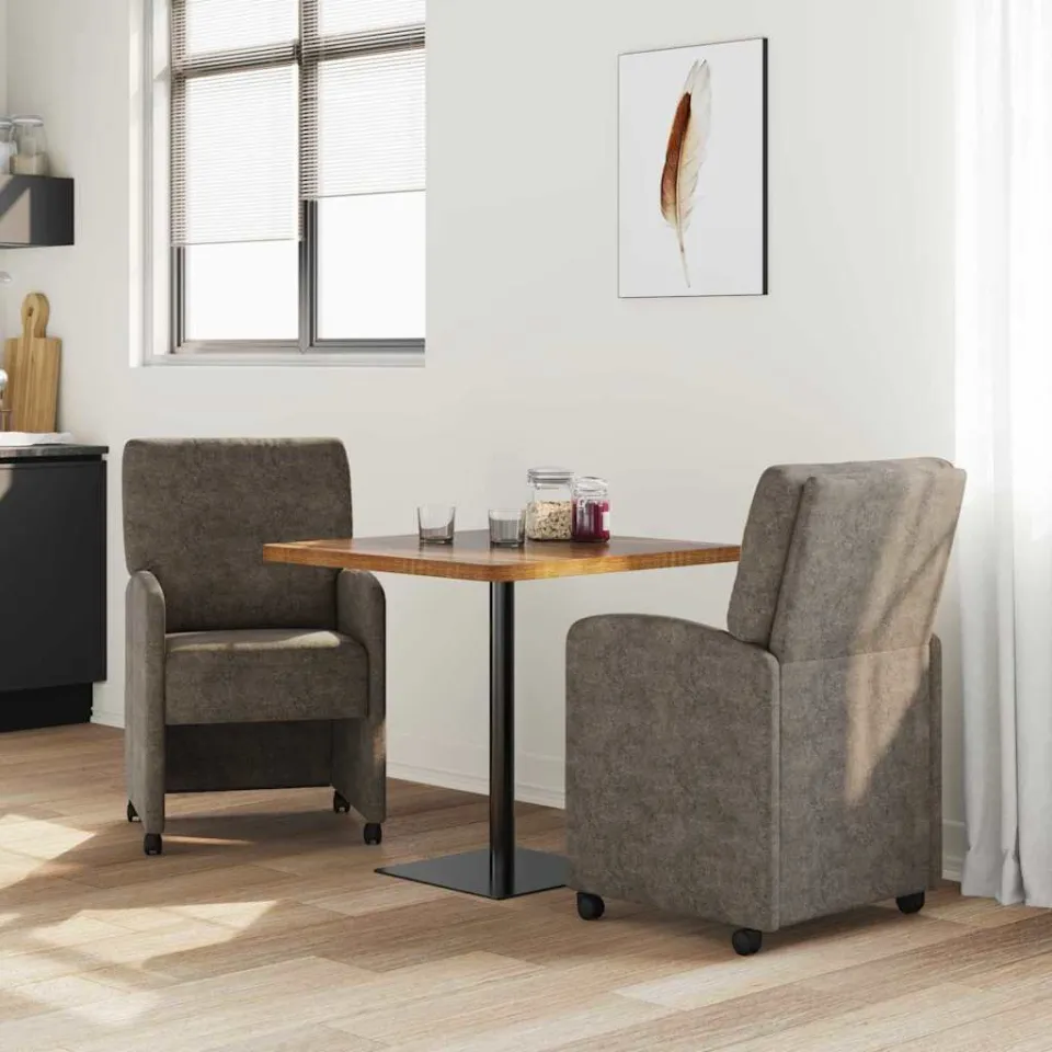 vidaXL Eetkamerstoelen met Wieltjes 2 st Faux suede leer Donkergrijs grijs, foto 3