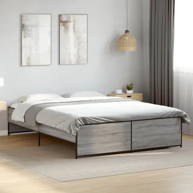 vidaXL Bedframe bewerkt hout metaal grijs sonoma eiken 150x200 cm