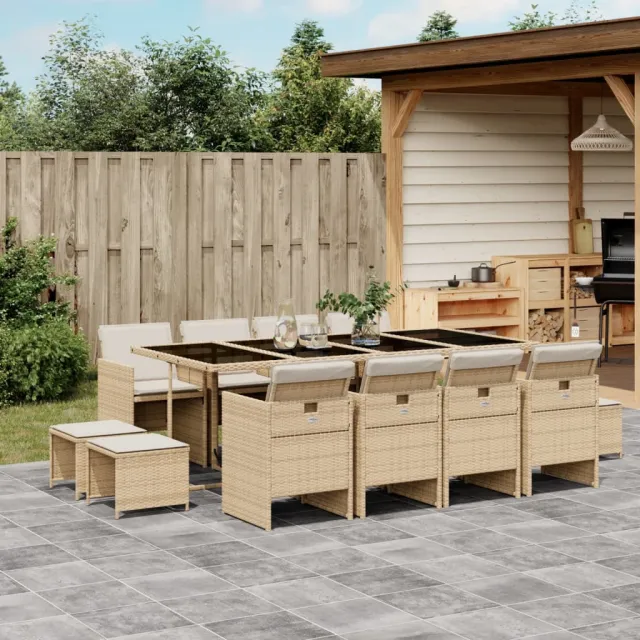vidaXL 13-delige Tuinset met kussens poly rattan gemengd beige, foto 2