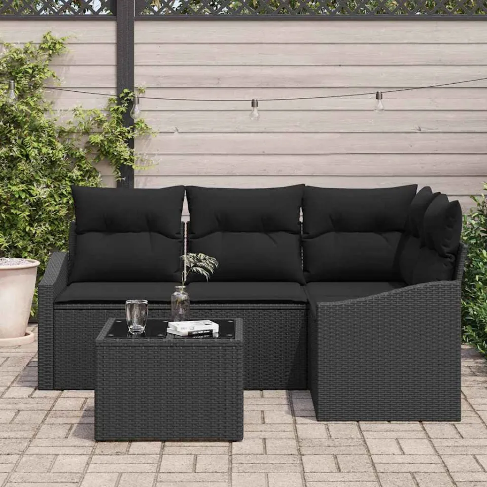 vidaXL Bankstel 5 st Zwart poly rattan, foto 3