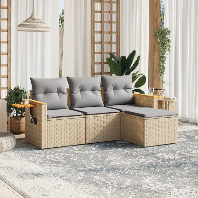 vidaXL 4-delige Loungeset met kussens poly rattan beige, foto 2