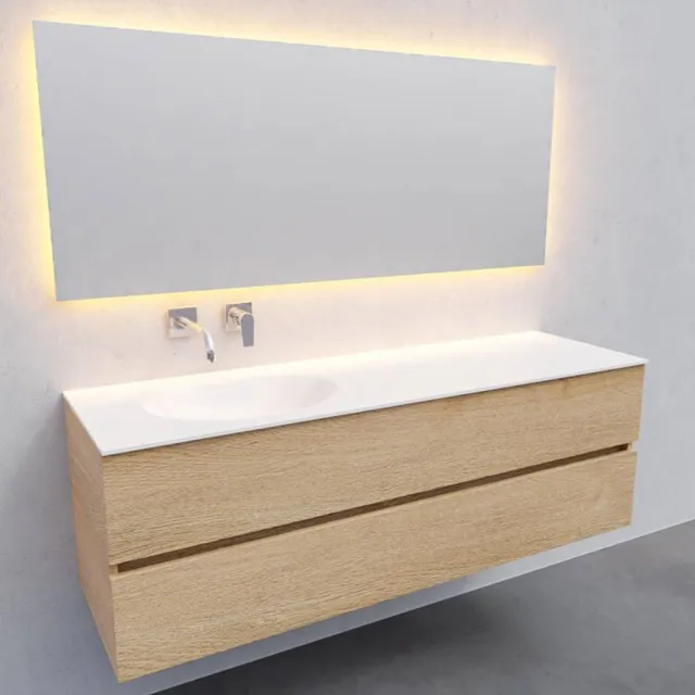 Boss & Wessing Badkamermeubel Solid Surface AQS Stockholm 150x46 cm Links Wood Washed Oak Boss & Wessing Houtlook