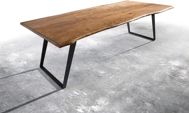 DELIFE Eettafel Edge acacia natuur 260x100 metaal schuin Live-Edge Bruin