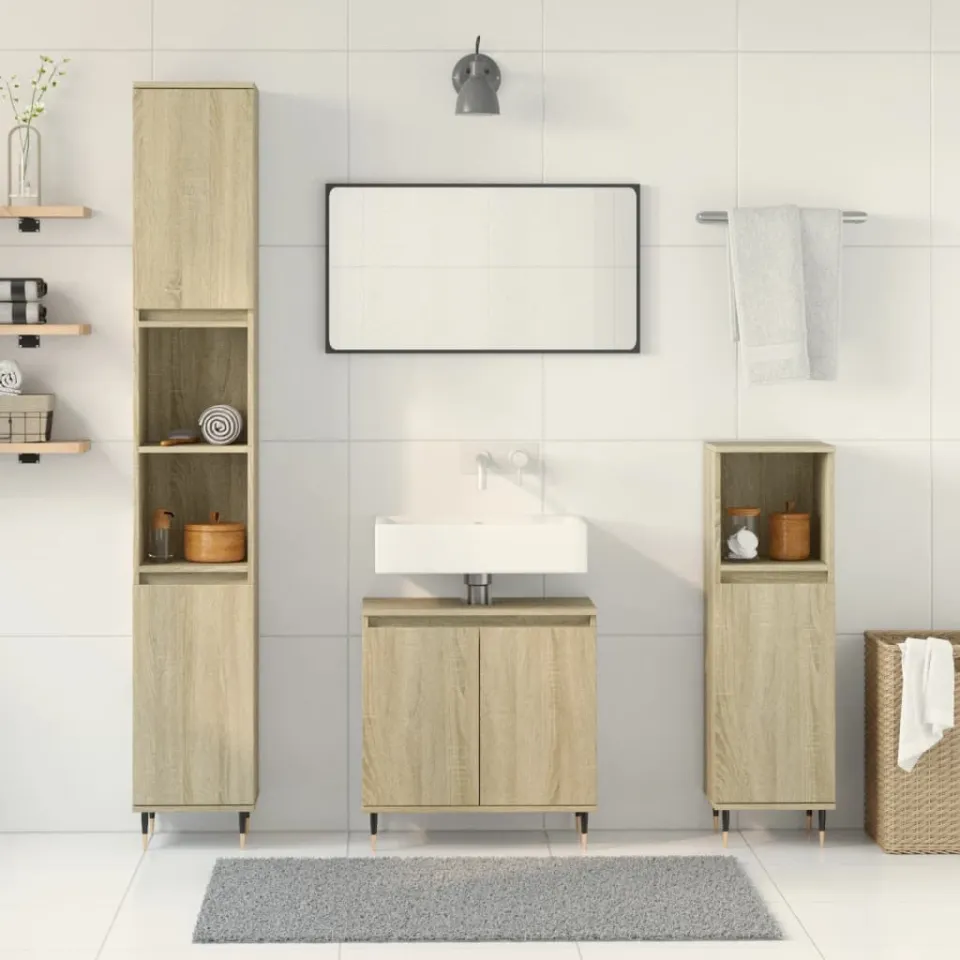 vidaXL 3-delige Badkamermeubelset bewerkt hout sonoma eikenkleurig, foto 2