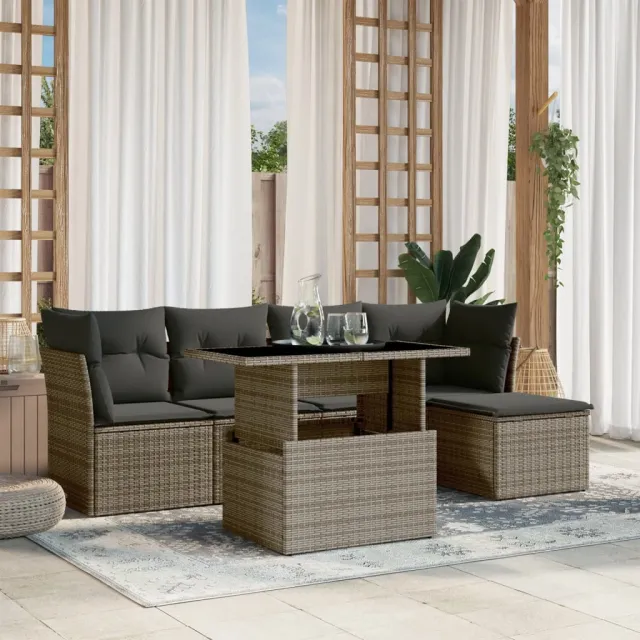 vidaXL 6-delige Loungeset met kussens poly rattan grijs, foto 2