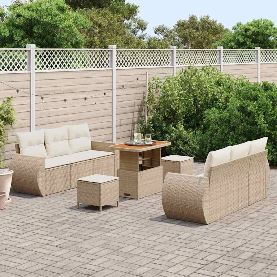 vidaXL Tuin Sofa Set 9 st Beige poly rattan, foto 3