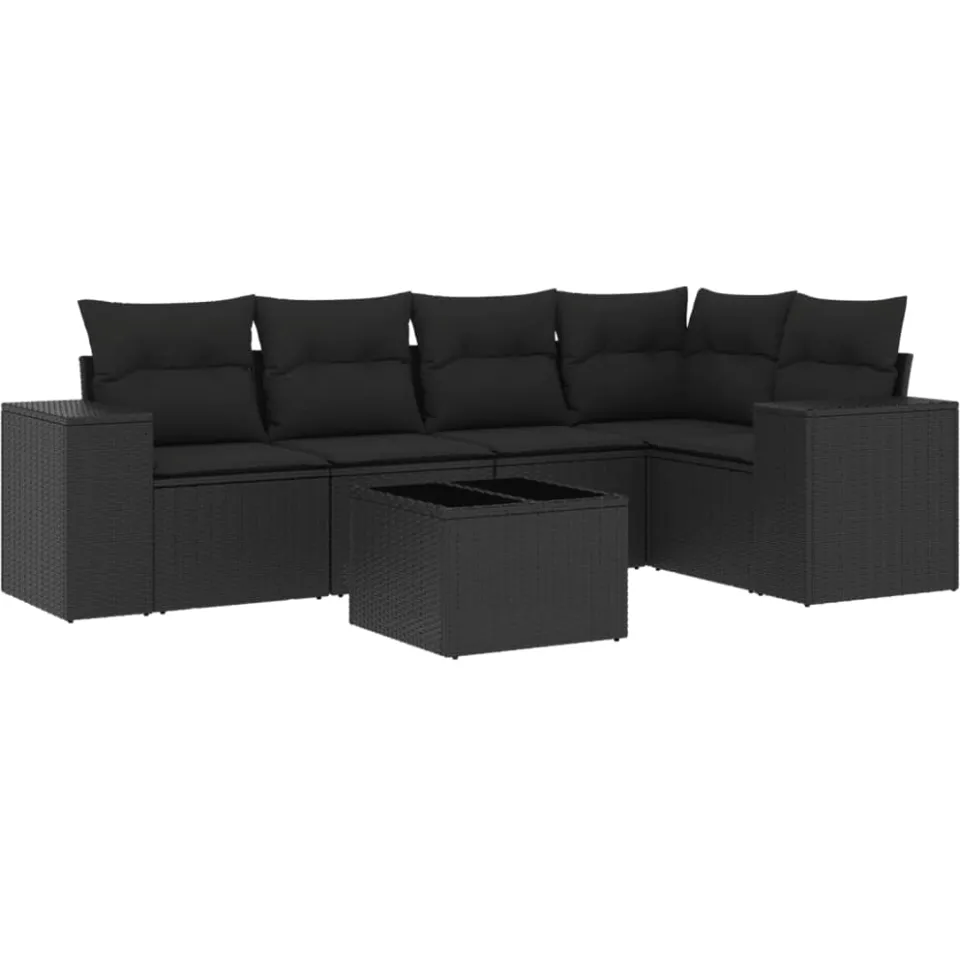 vidaXL 6-delige Loungeset met kussens poly rattan zwart