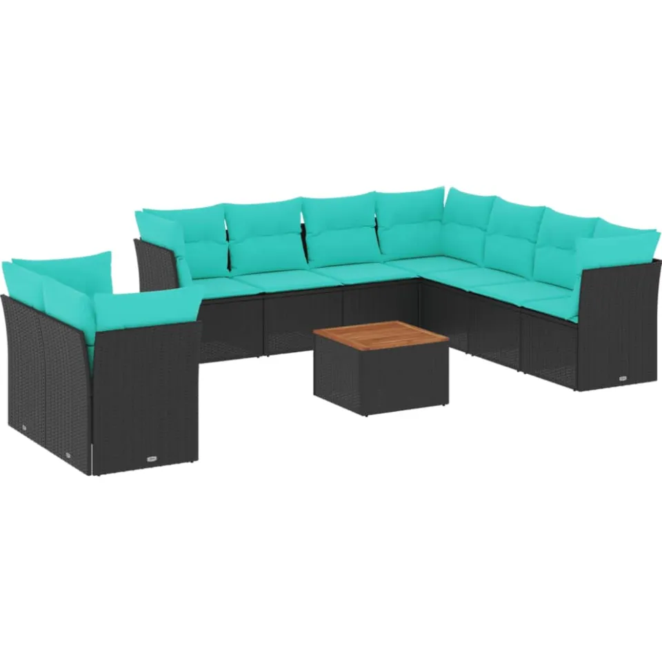 vidaXL 11-delige Loungeset met kussens poly rattan zwart, foto 3