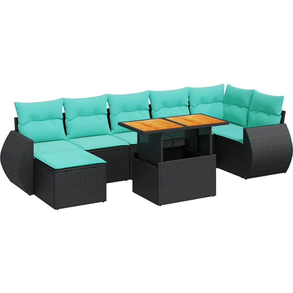 vidaXL 8-delige Loungeset met kussens poly rattan zwart, foto 3