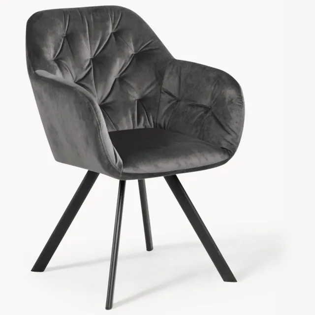 AC Design Draaibare fluwelen armstoel Lucie Grijs, Zwart